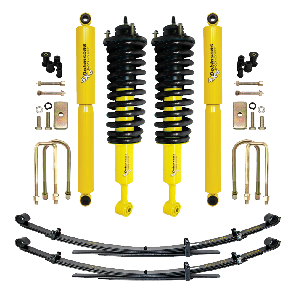 Dobinsons Twin Tube 2-3.5 inch Lift Kit for Tacoma (05-23) with assembled yellow/black front shocks and heavy-duty leaf springs suspension