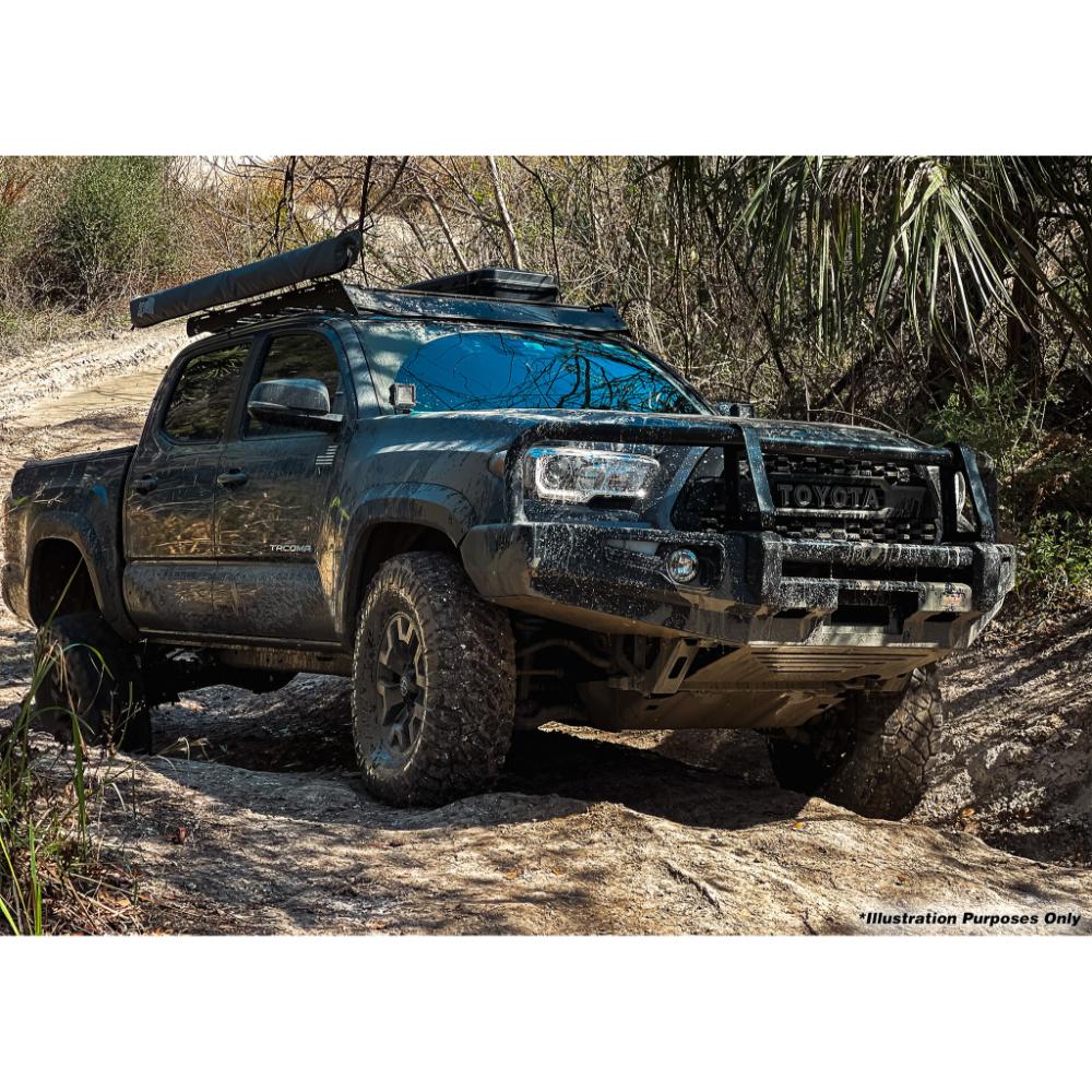 Dobinsons Twin Tube 2-3.5 inch Lift Kit for Tacoma (05-23) - Black/Red with assembled front shocks on lifted 2023 Toyota Tacoma off-road