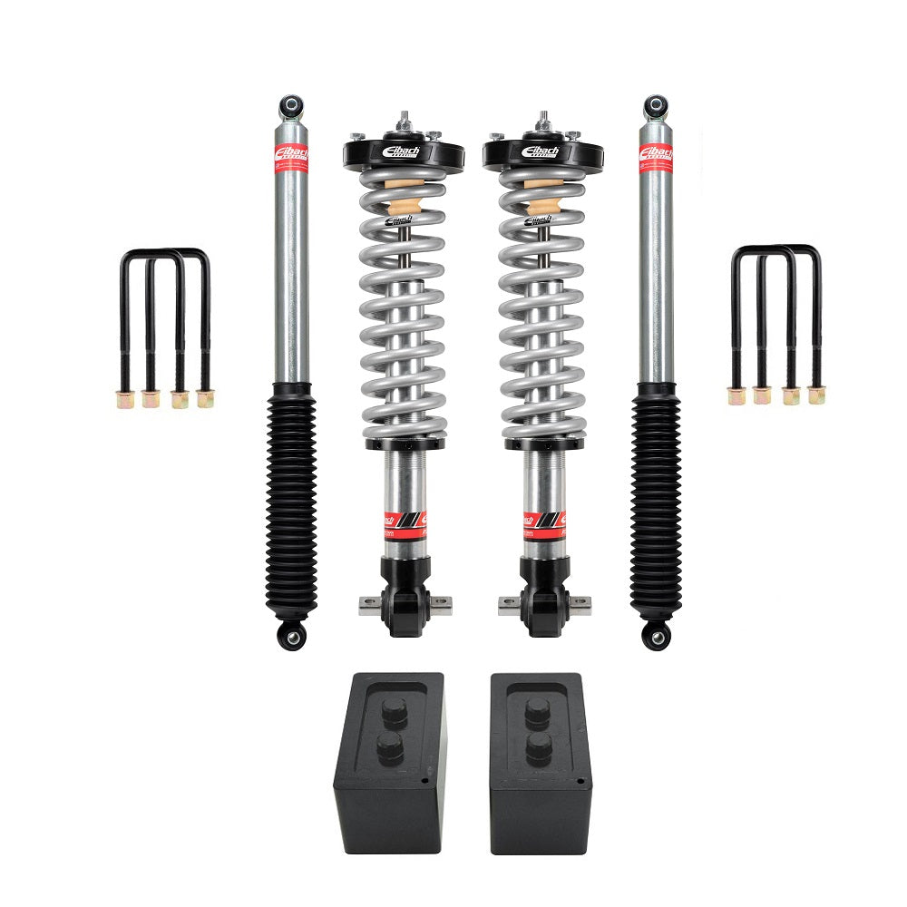 Eibach Stage 2 0-3.2 inch Lift Kit for F-150 SuperCrew RWD (21-ON) with adjustable coilovers, sport shocks, and blocks