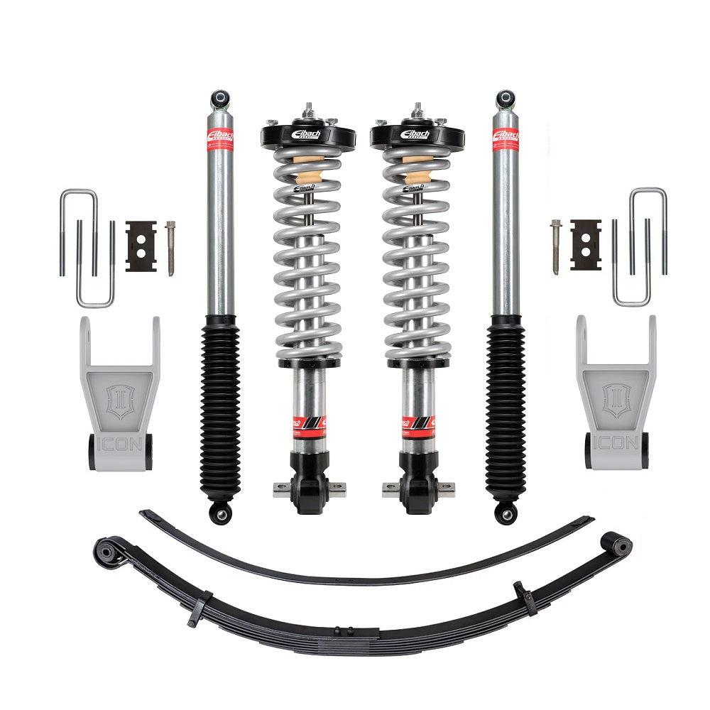Eibach Stage 2 0-3.2 inch Lift Kit for F-150 SuperCrew RWD (21-ON) with adjustable coilovers, sport shocks, and heavy-duty leaf springs