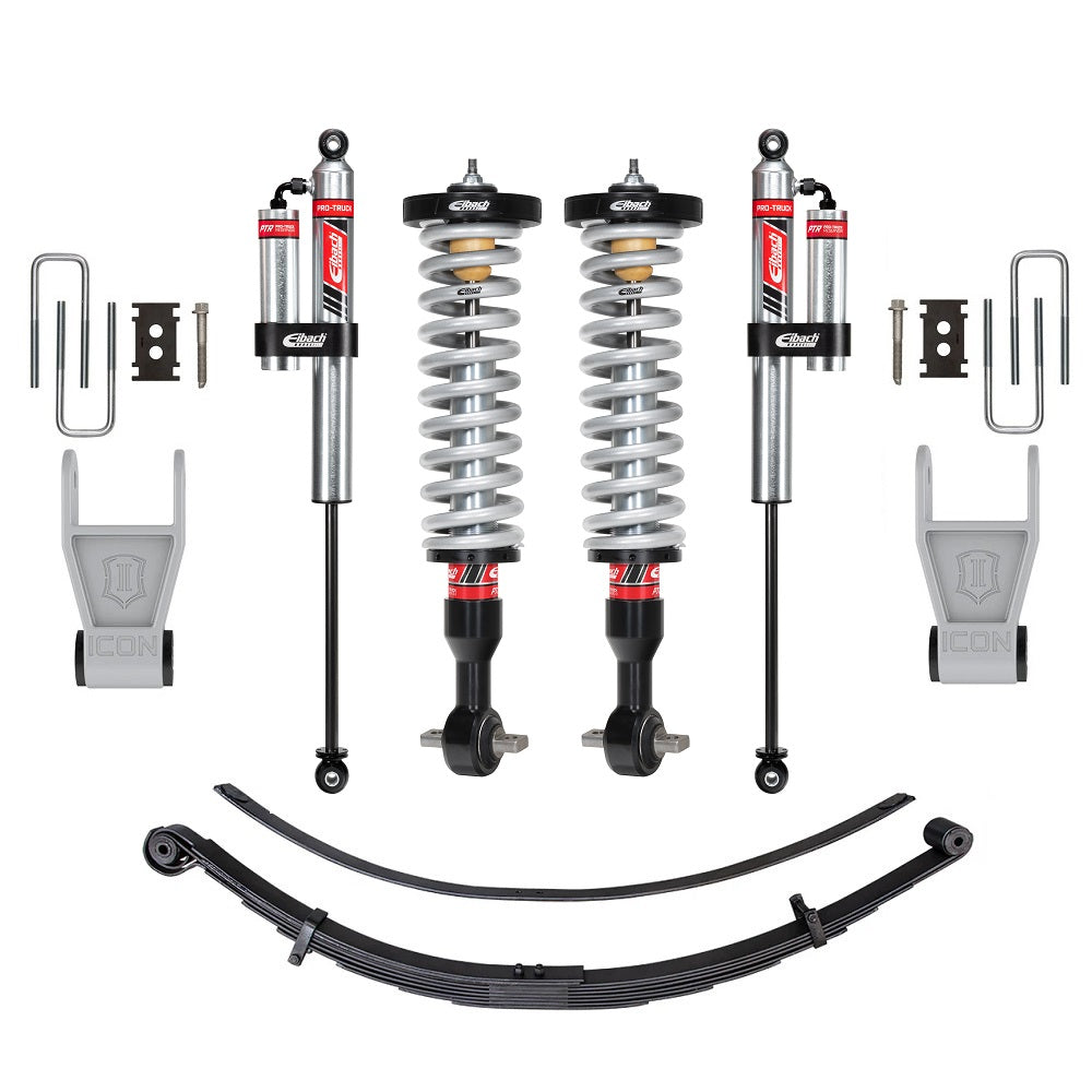 Eibach Stage 2R 0-2.2 inch Lift Kit for F-150 SuperCrew and Tremor 4WD (21-ON) with adjustable coilovers, reservoir shocks, and leaf springs