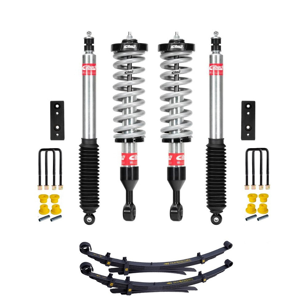 Eibach Stage 2 2.5 inch Lift Kit for Tacoma (05-15) with adjustable coilovers, rear sport shocks, leaf springs, and hardware