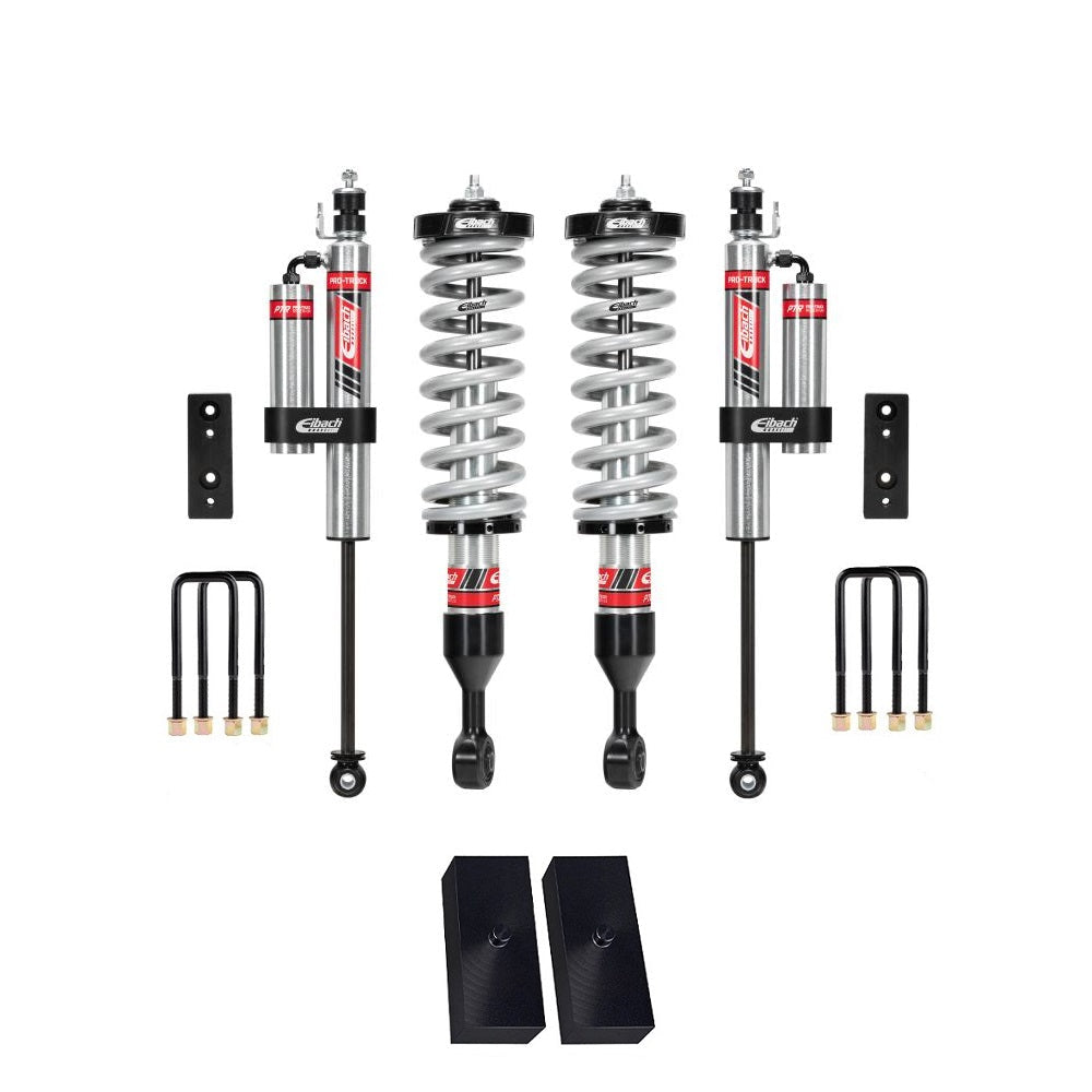 Eibach Stage 2R 2.5 inch Lift Kit for Tacoma (05-15) with adjustable coilovers, rear reservoir shocks, and leveling blocks