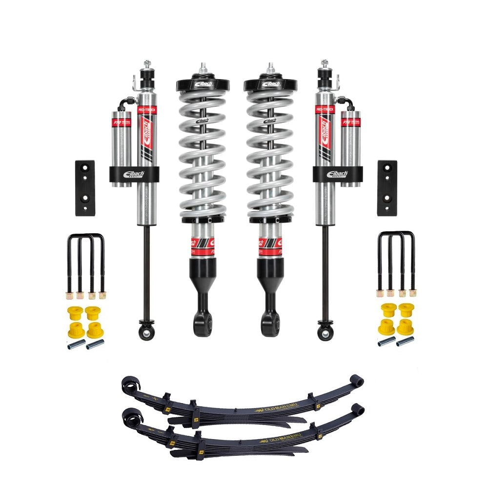 Eibach Stage 2R 2.5 inch Lift Kit for Tacoma (05-15) with adjustable coilovers, rear reservoir shocks, and heavy-duty leaf springs