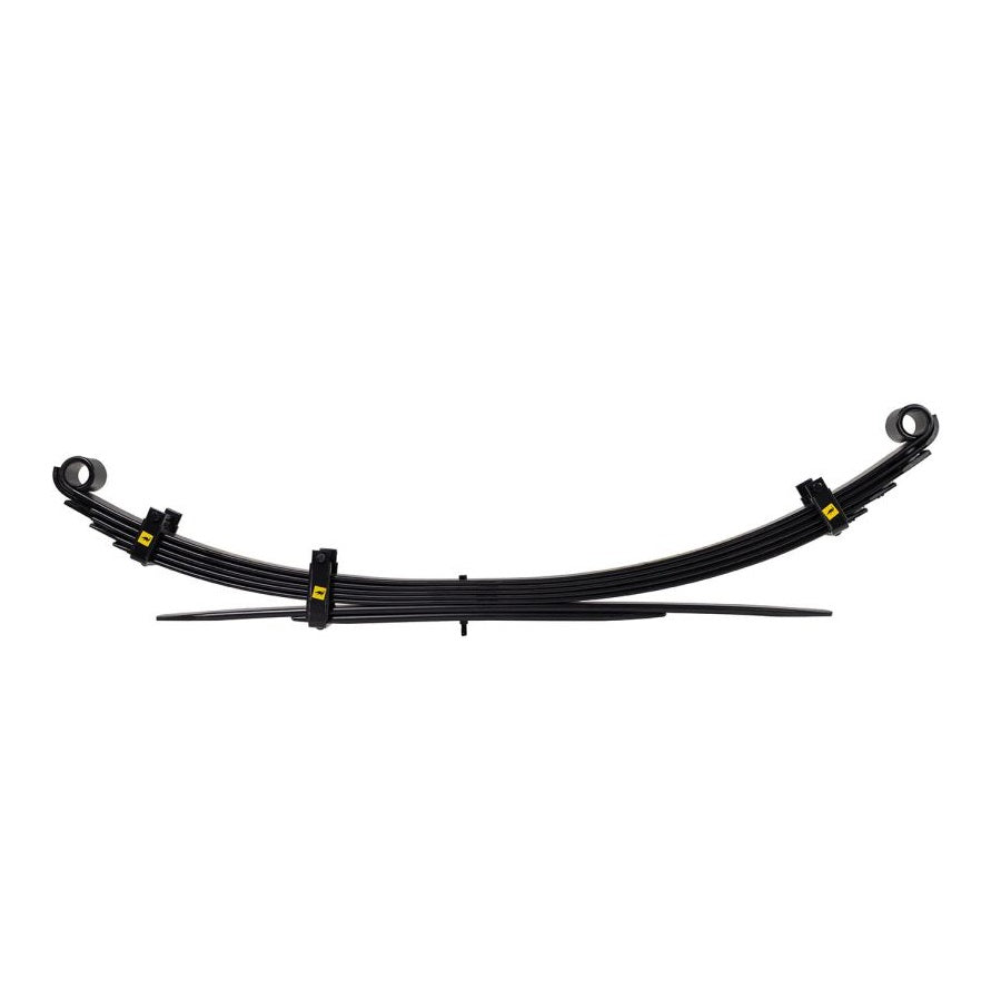 A black Old Man Emu front suspension bracket on a white background, ensuring ride comfort.
