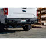 Body Armor 4x4 18-20 Ford F-150 (Ex. Raptor) Ambush Rear Bumper - Black heavy-duty steel with D-ring mounts and LED cube lights