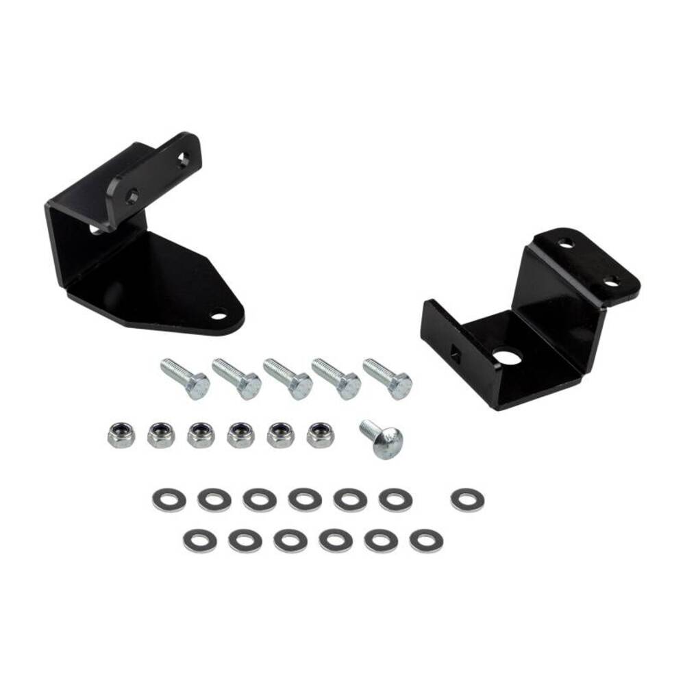 A pair of black ARB Old Man Emu Detach Sway Bar Ext FK24 mounting brackets for Old Man Emu suspension and bolts.