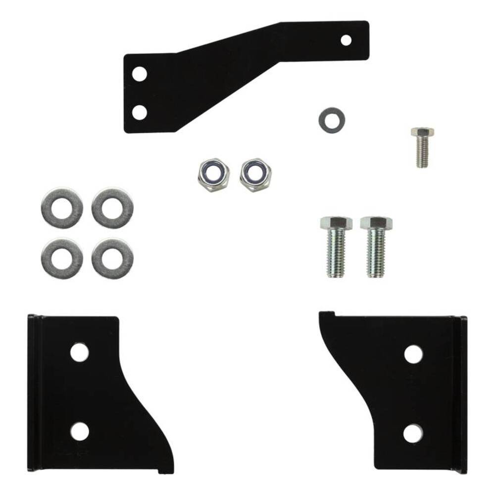 A set of Old Man Emu mounting brackets for a black vehicle with 4X4 shock absorbers.