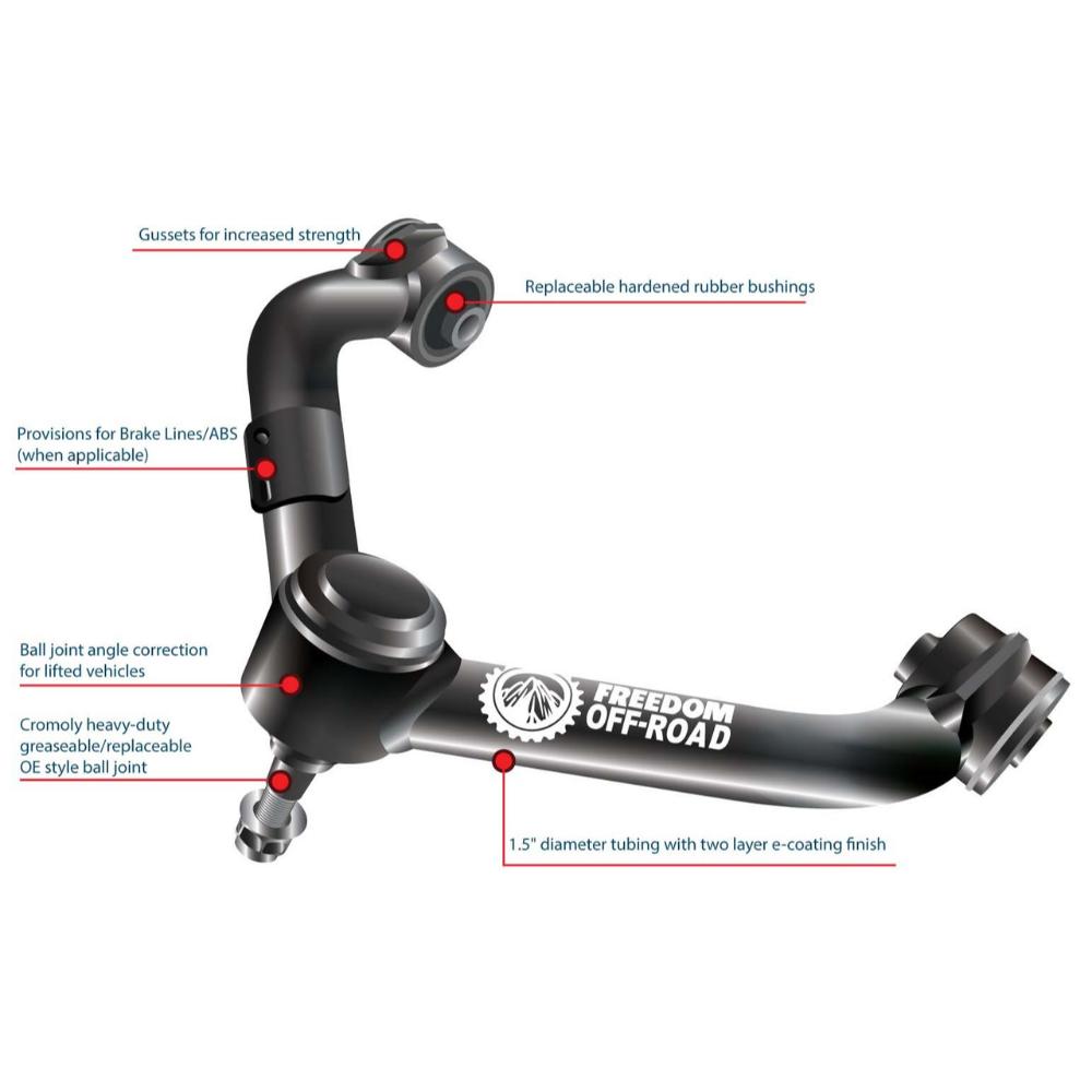 Freedom Off-Road Front Upper Control Arms FO-T705FU for Toyota 4Runner (95-02), Tacoma (96-04) with heavy-duty 1.5" tubing and gussets