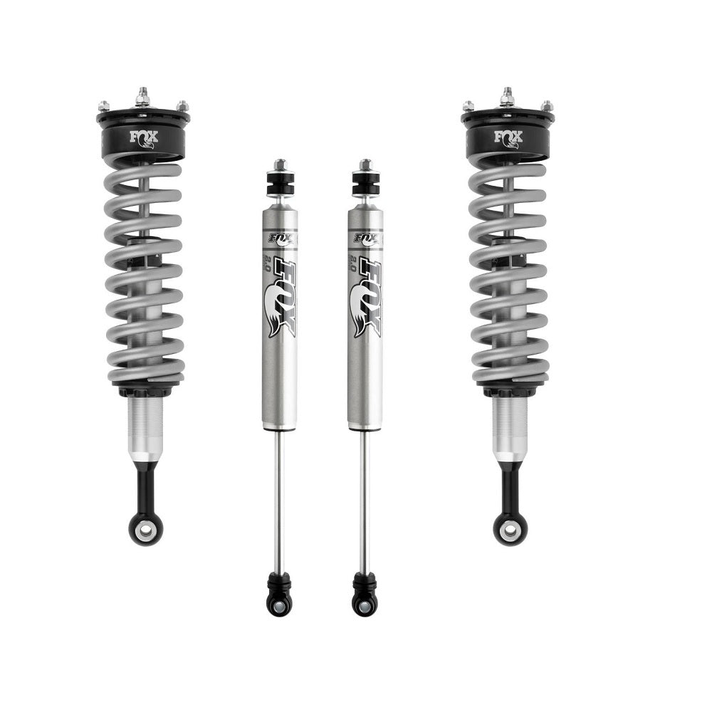 FOX 2.0 Performance 0-2" Leveling Kit for Tundra (07-21) with adjustable coilover shocks and remote reservoir suspension components