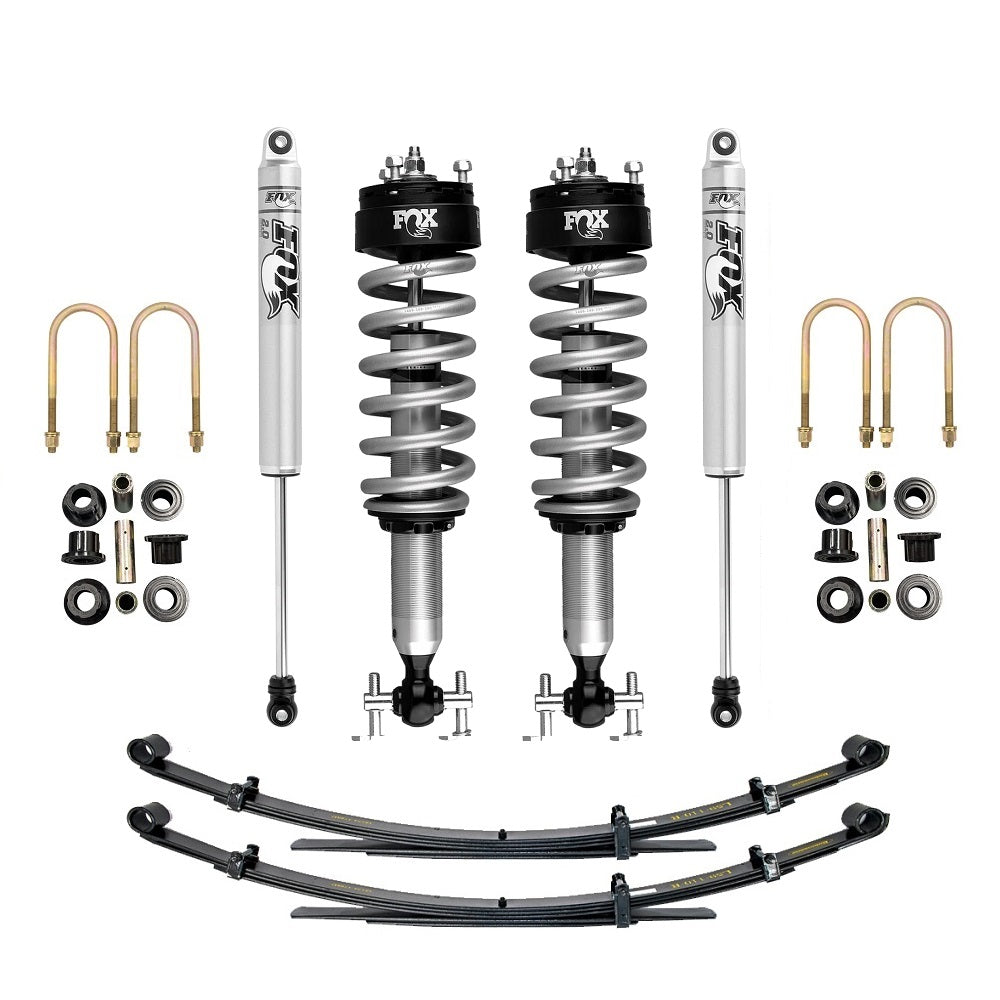 FOX 2.0 Performance 0-2 inch Lift Kit for F-150 4WD (14-20) - Excl. CCD Electronic Suspension with coilovers, shocks, leaf springs, and mounting hardware