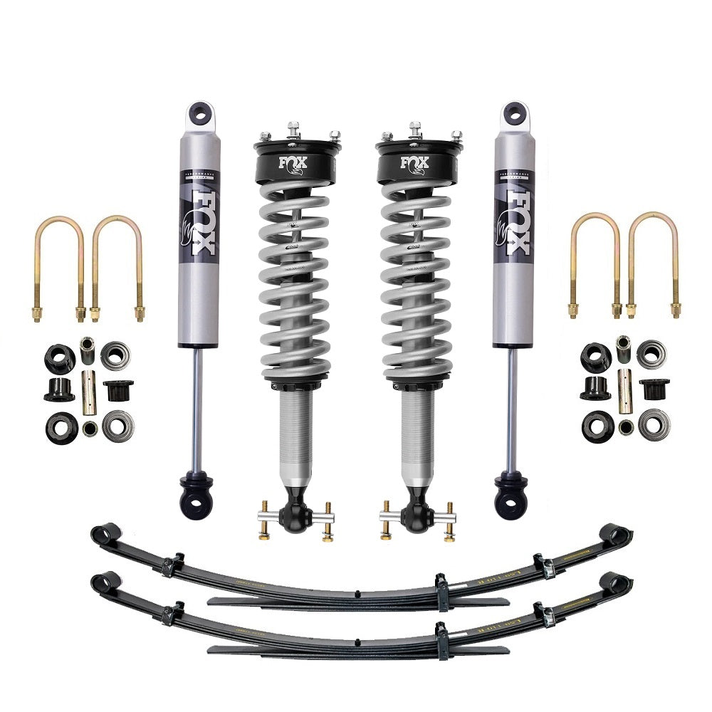 FOX 2.5 Performance 0-2.5 inch Lift Kit for F-150 4WD (15-20) - Excl. CCD with coilover shocks, leaf springs, and hardware components