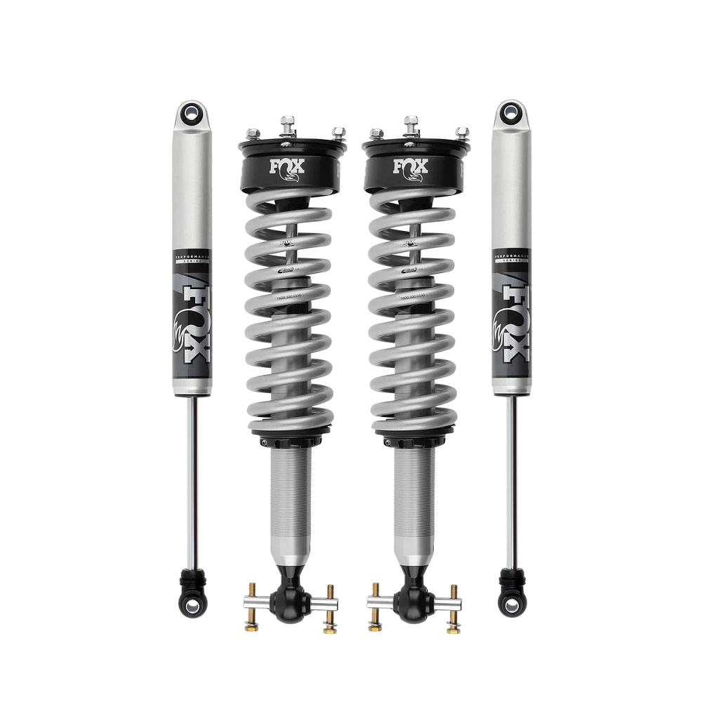 Fox Factory internal bypass coilover shocks and external reservoir shocks for heavy-duty off-road suspension upgrades