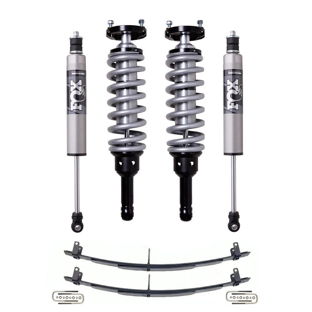 FOX 2.5 Performance 0-2 inch Lift Kit for Tacoma (05-15) with coilover shocks, leaf springs, and hardware by Fox