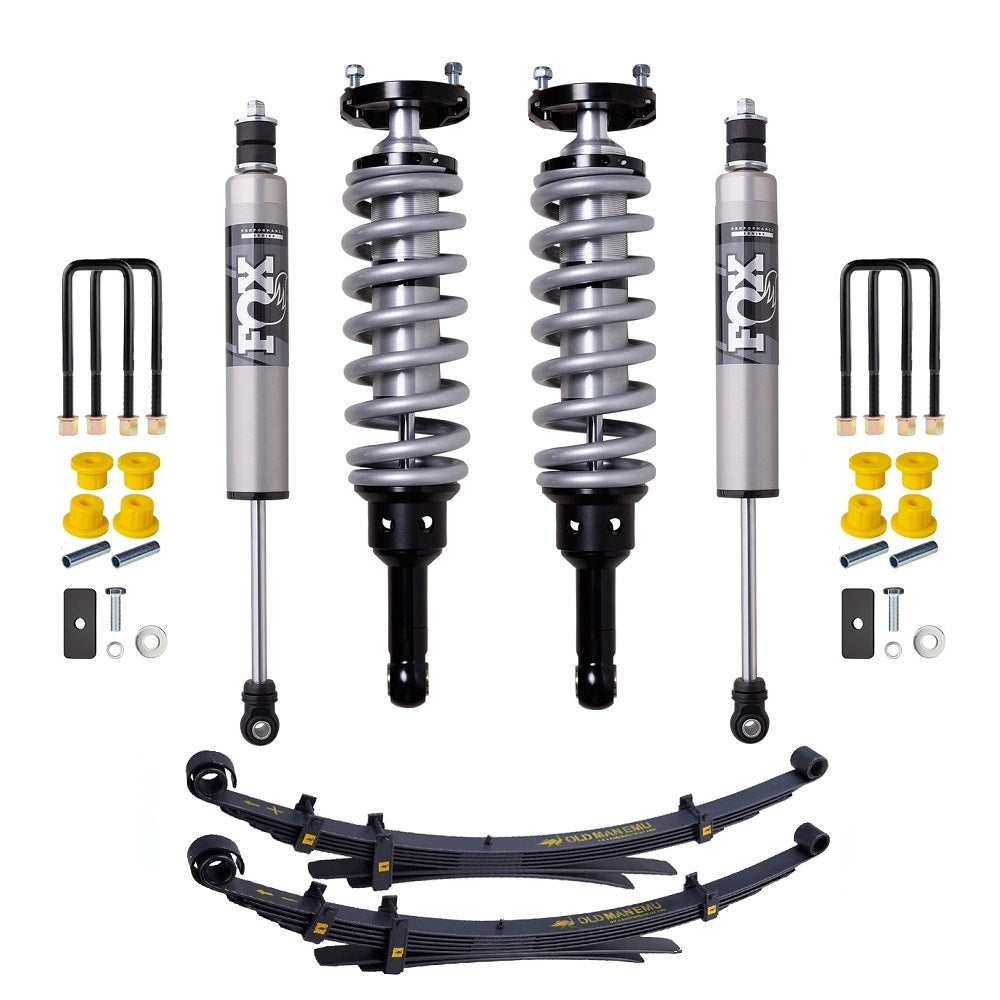 FOX 2.5 Performance 0-2 inch Lift Kit for Tacoma (05-15) with coilover shocks, leaf springs, and suspension hardware by Fox