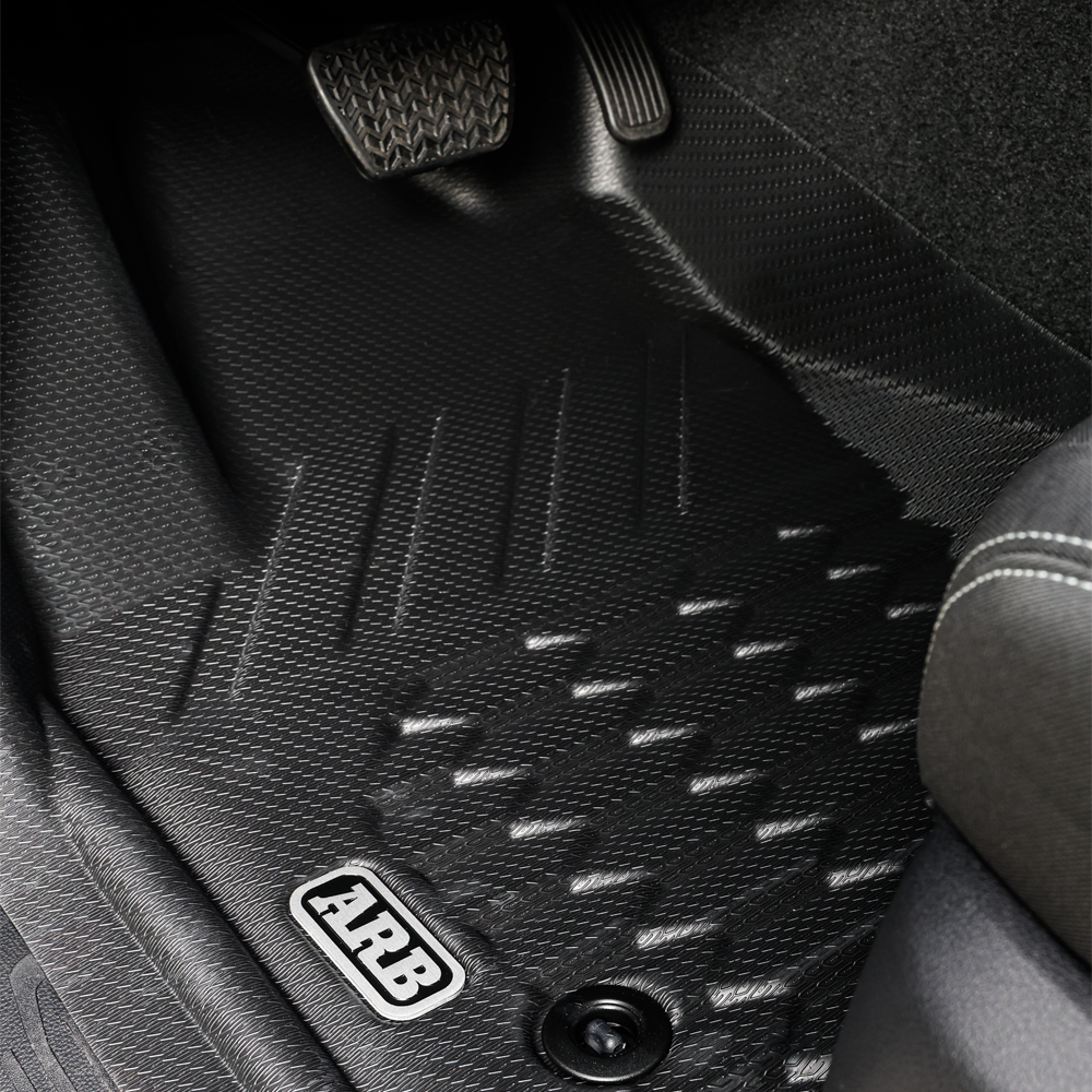 ARB Floor Mats Front and Rear Set 4080101 for Toyota Landcruiser 76 & 79 Series (Dual-Cab) molded rubber with anti-slip backing and raised edges