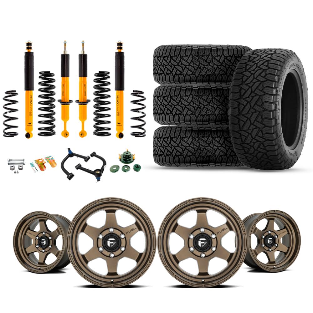 Old Man Emu OME 2.5" Lift Kit with heavy-duty shocks, coil springs, 17" Fuel wheels and all-terrain tires for Lexus GX460 (10-23)