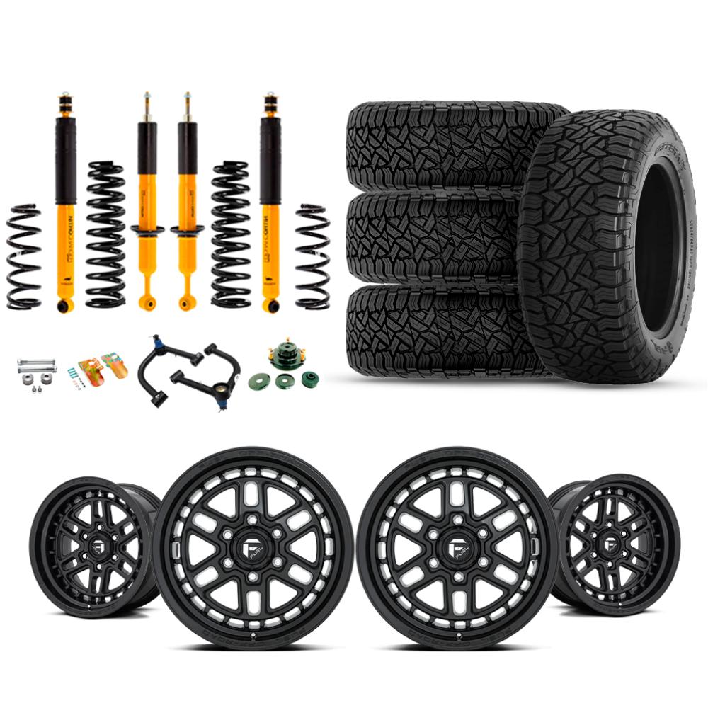 Old Man Emu OME 2.5" Lift Kit with 17" matte black Fuel wheels and all-terrain tires for Lexus GX460 (10-23)