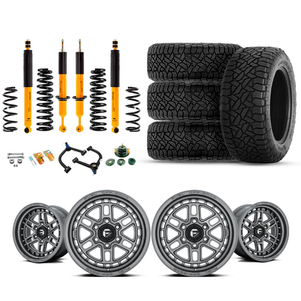 Old Man Emu OME 2.5" Lift Kit with heavy-duty suspension, 17" Fuel wheels, and all-terrain tires for Lexus GX460 (10-23)