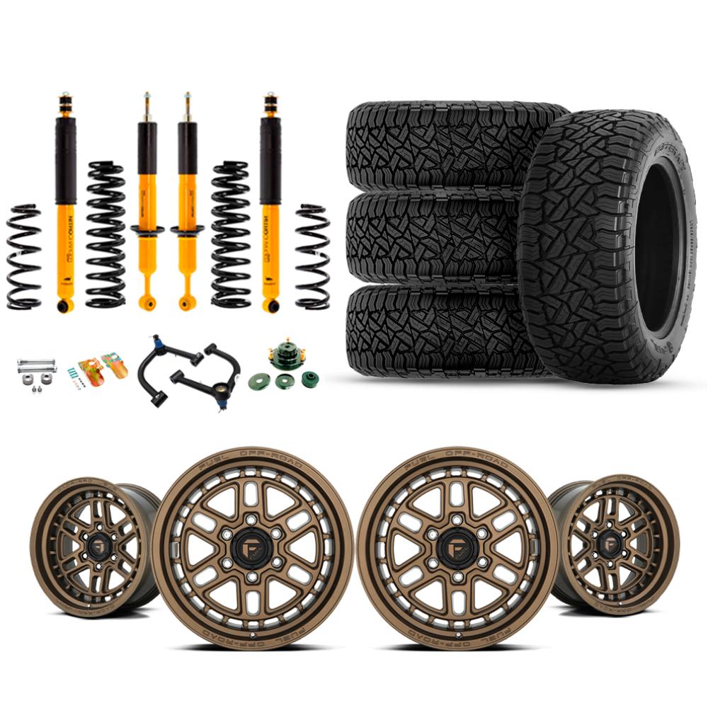 Old Man Emu OME 2.5" Lift Kit + 17" Fuel Wheels & Tires Package for Lexus GX460 (10-23) with coil springs and all-terrain tires
