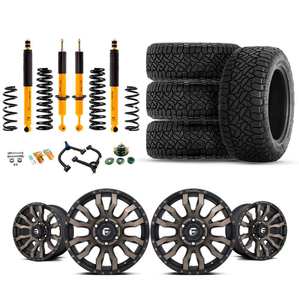 OME 2.5" Lift Kit + 17" Fuel Wheels & Tires Package for Lexus GX460 (10-23) with shocks, coil springs, and all-terrain tires