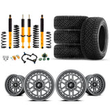 old man emu OME 2.5" Lift Kit with coil springs, shocks, 17" Fuel wheels, and all-terrain tires for Lexus GX470 (03-09)