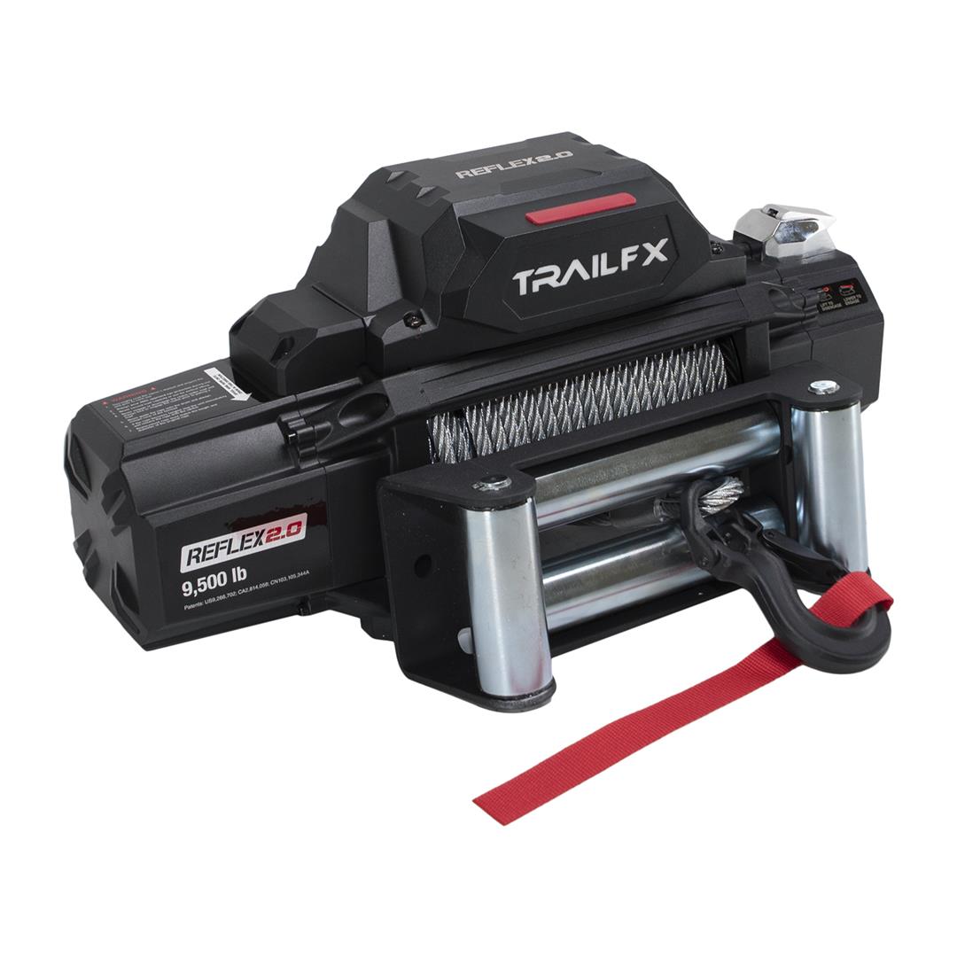 TrailFX Reflex 2.0 Steel Rope Winch WR295B with 9,500 lb capacity, steel rope, roller fairlead, and upgraded clevis hook