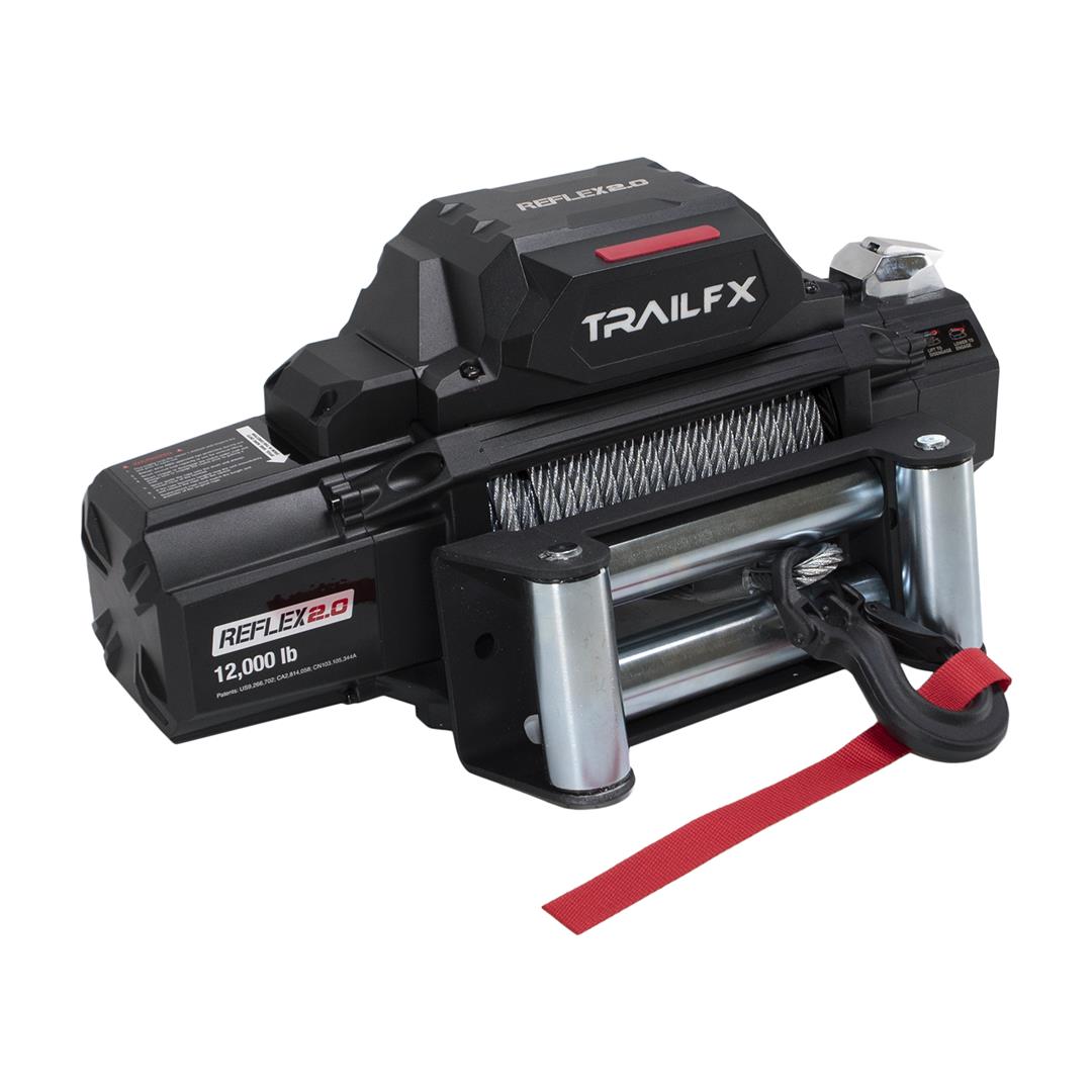 TrailFX Reflex 2.0 Steel Rope Winch WR212B with 12,000 lb capacity, roller fairlead, upgraded clevis hook, wired and wireless remotes