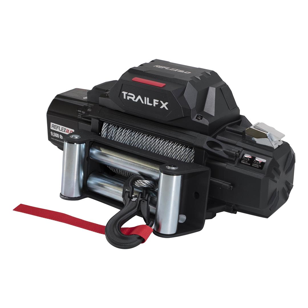 TrailFX Reflex 2.0 Steel Rope Winch WR295B with heavy-duty steel rope, roller fairlead, upgraded clevis hook, wired and wireless remote controls