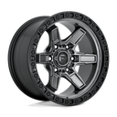 Fuel 1PC D698 Kicker - 17X9 -12mm - Matte Gun Metal Black Bead Ring wheel with six-spoke design for off-road trucks.