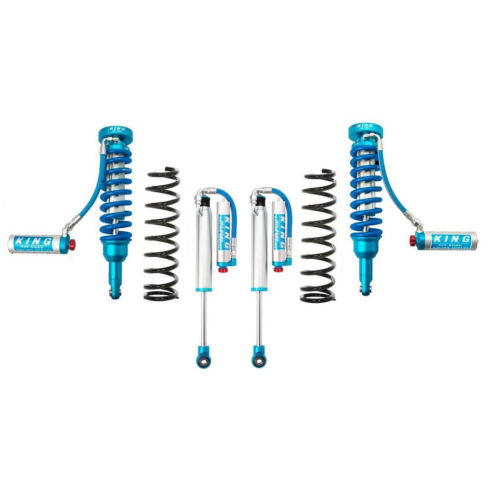 A blue KING 2 - 3 inch Lift Kit for 4Runner w/ KDSS (10-23) with King Shocks and enhanced off-road performance.