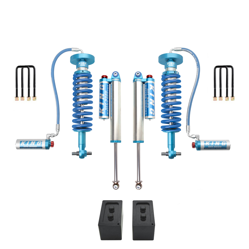 King Shocks KING 2-3 inch Lift Kit for F-150 (15-ON) with remote reservoir coilover shocks and heavy-duty hardware components