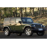 King Shocks KING 1.5 - 2 inch Leveling Kit for Wrangler JK (07-18) installed on green four-door Jeep off-road suspension