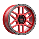 KMC Km544 Mesa - 17X9 -12mm Candy Red With Black Lip wheel, aggressive multi-spoke design for off-road trucks