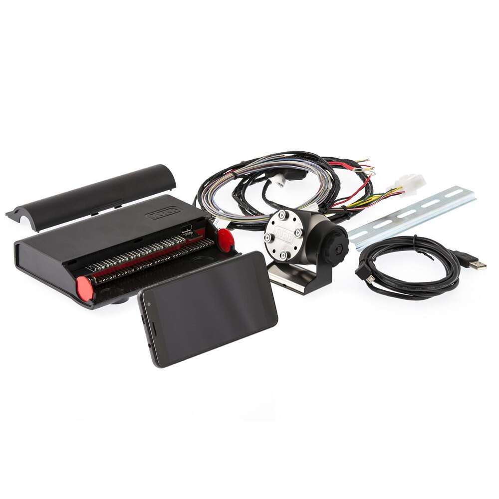 A small electronic device with ARB LINX Vehicle Accesory Interface LX100 display screen and cables on a white background.