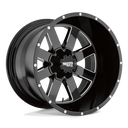 Moto Metal Mo962 - 20X9 0mm Gloss Black Milled wheel with multi-spoke design and beadlock-style rim for off-road trucks