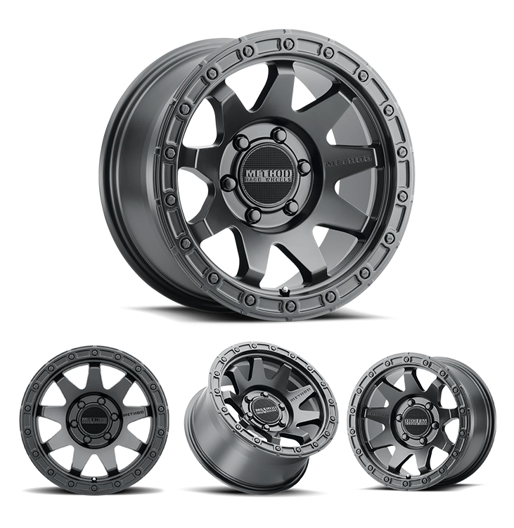 17x9" -12 OffSet Method Wheels for Tacoma 2nd & 3rd Gen - Fitment Guarantee heavy-duty matte gray aluminum wheel