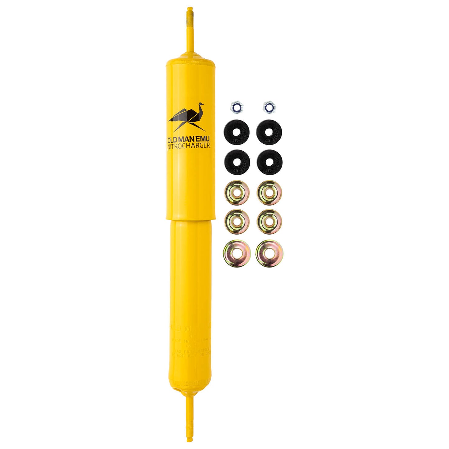 Old Man Emu Front/Rear Nitrocharger Shock Absorber N49 yellow heavy-duty adjustable 4x4 suspension component with polyurethane bushings and mounting hardware