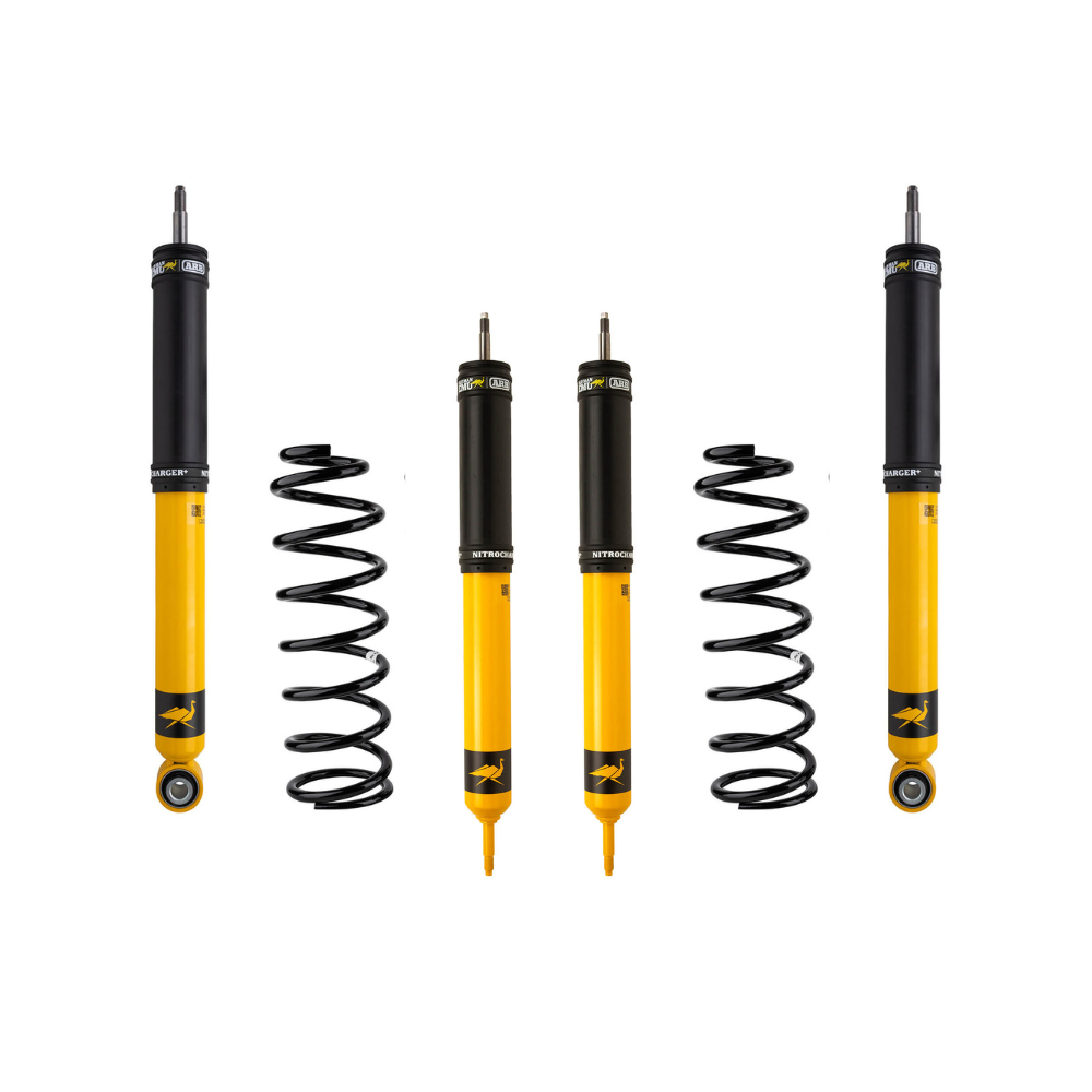 Old Man Emu OME Nitro+ 2 inch Leveling Kit for Lexus LX450 (96-97) with yellow heavy-duty shocks and black coil springs