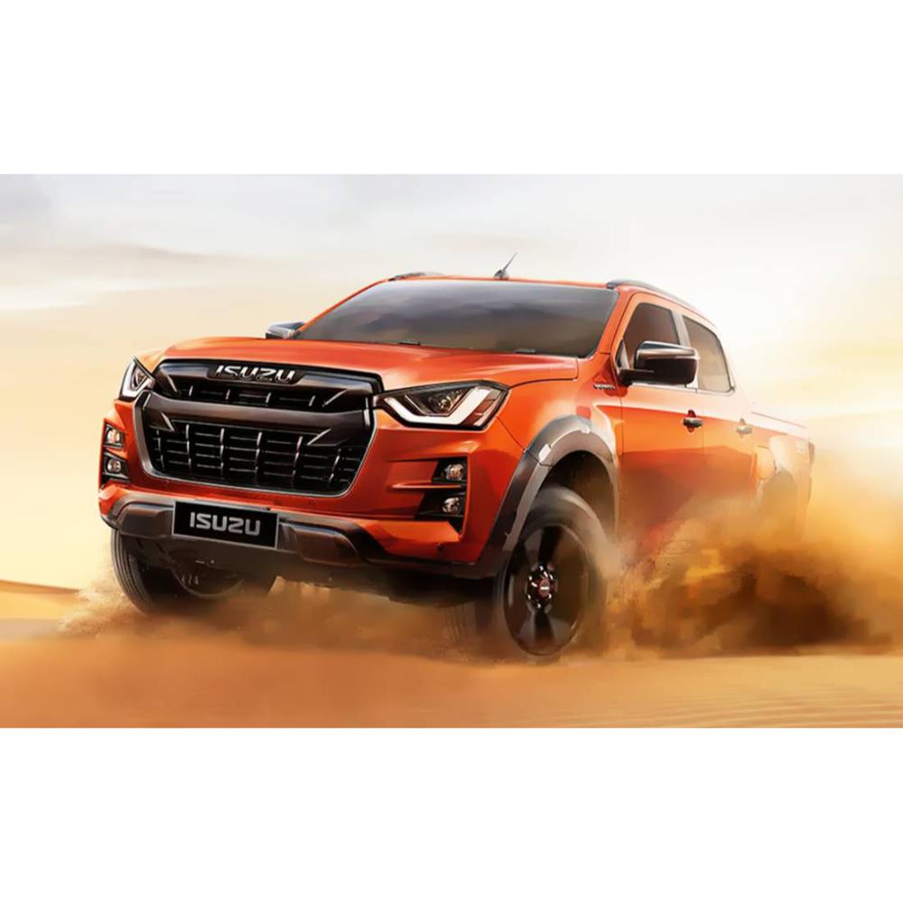 Old Man Emu Nitro+ 2 inch Lift Kit for D-Max (12-20 Diesel Models) shown on lifted orange Isuzu D-Max off-road truck