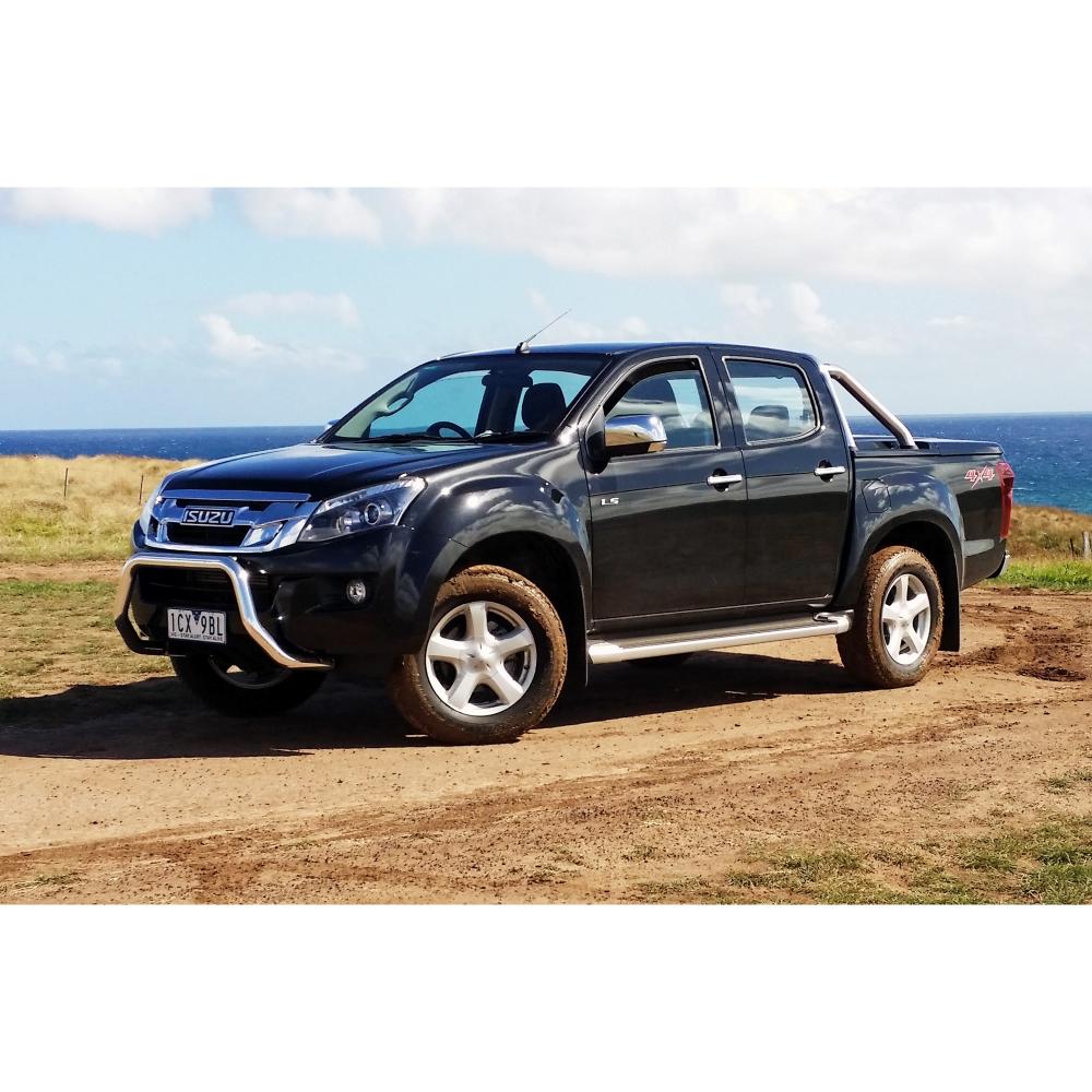 old man emu OME Nitro+ 2 inch Lift Kit for D-Max (12-20 Diesel Models) installed on black 4-door Isuzu truck outdoors