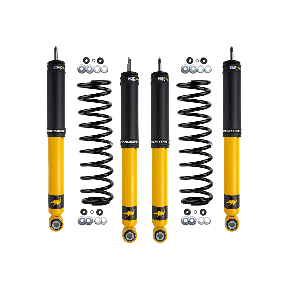 Old Man Emu Nitro+ 2 inch Leveling Kit for Wrangler JK 4 Door (07-18) - Diesel Models with yellow shocks and black coil springs