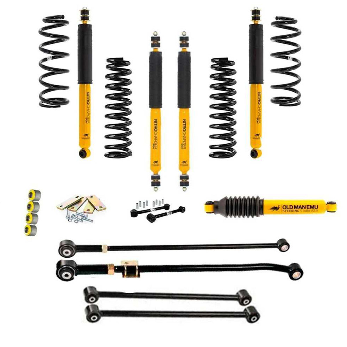 Upgrade your Jeep Wrangler's suspension with the OME 4 inch Lift Kit for LandCruiser 80 & 105 Series (90-07) from Old Man Emu for improved ground clearance and enhanced suspension articulation.