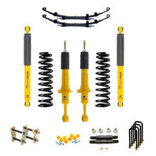 Load image into Gallery viewer, A yellow OME 2.5 inch Lift Kit for Ranger PX/PX2 (11-18) with Old Man Emu springs and Nitrocharger shocks, providing increased ground clearance.