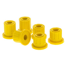 Load image into Gallery viewer, Six yellow OME Leaf Spring Bushing Kit OMESB85 for Toyota LandCruiser 78 &amp; 79 Series providing suspension range on a white background.