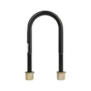 A pair of black ARB Old Man Emu Leaf Spring U-Bolt OMEU59A shackles attached to a suspension system on a white background.