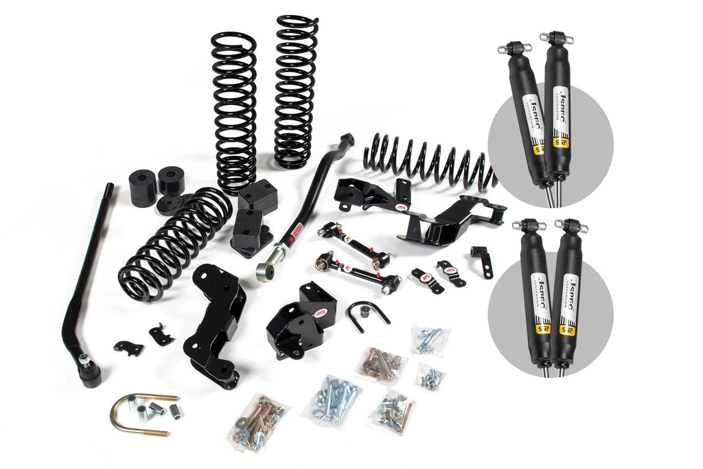An JKS 3.5 Inch Jeep Wrangler JK (06-18) 4 Door J-Kontrol Lift Kit for a jeep, designed to improve handling and provide superior offroad articulation with high-quality springs.