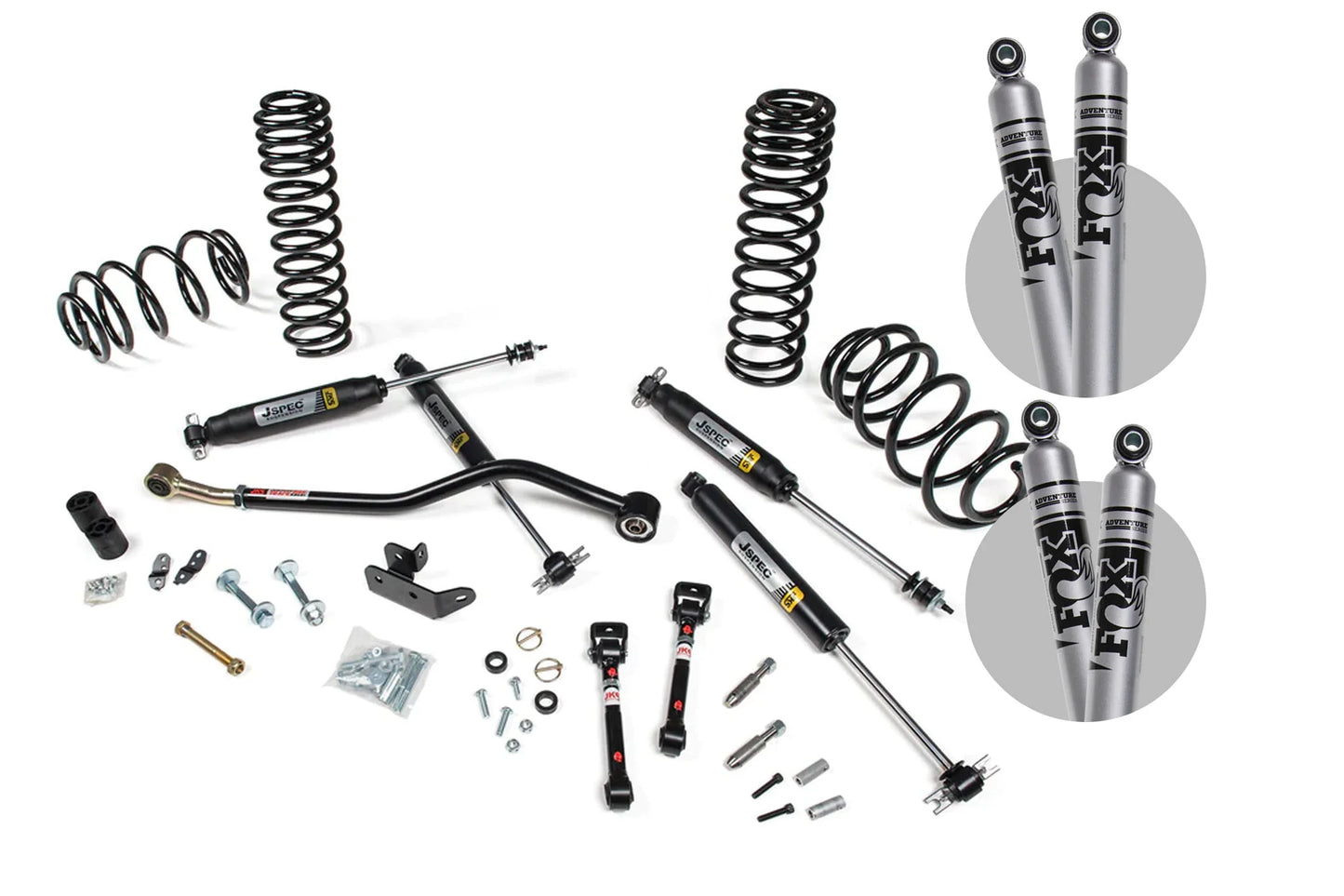A JKS Lift Kit for a Jeep Wrangler TJ (96-06) with installation and dual rate coil springs.