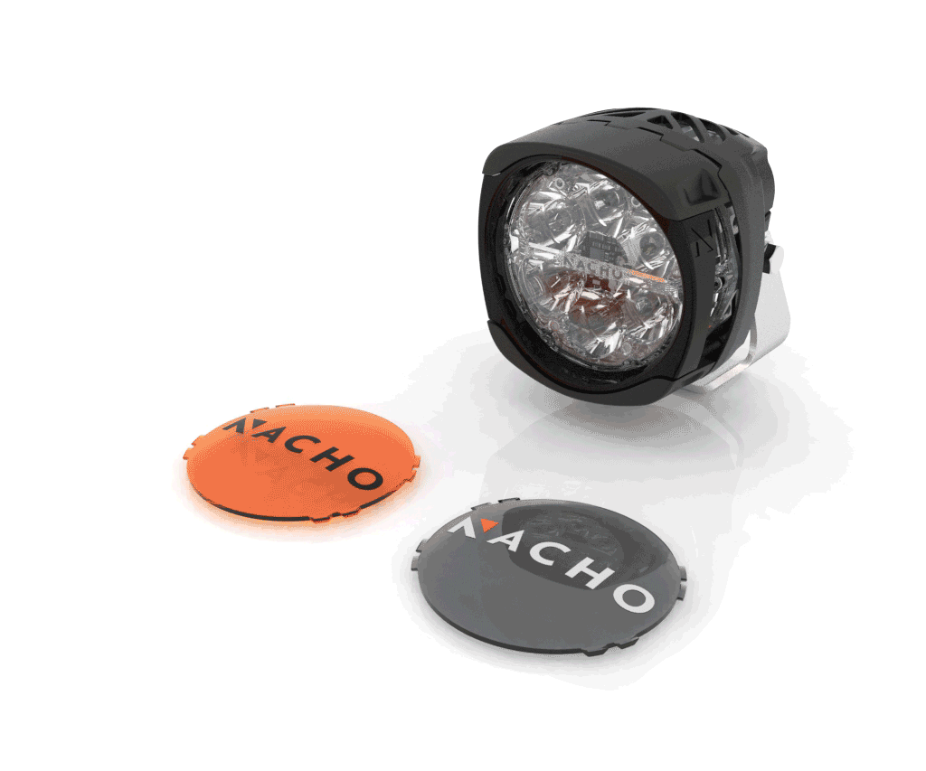ARB Quatro Spot Pair PM431 heavy-duty trail running lights with 9.5-degree beam, amber and smoke covers, stainless mount bracket