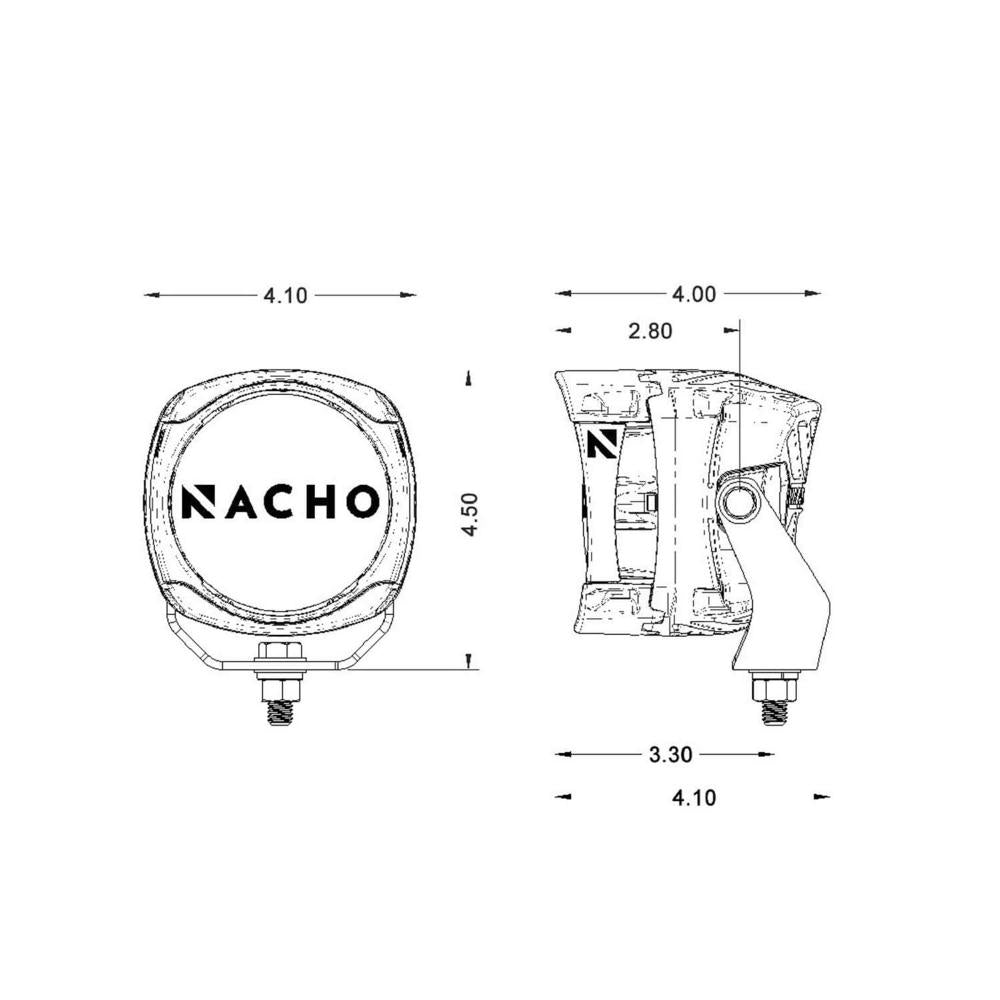 ARB Nacho Quatro SAE LED Auxiliary White Combo Light PM461 with stainless steel mount and SAE compliant beam pattern dimensions diagram